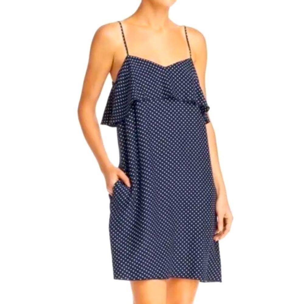 Silk Mini Dress by ATM Anthony Thomas Melillo Fiber S/P Blue Polka Dot Pockets